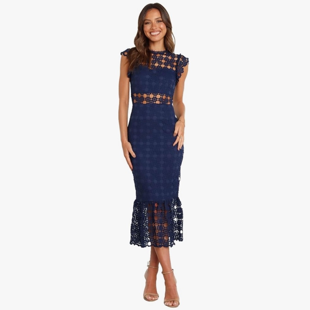 Petal and Put Navy Blue Lace Midi Dress